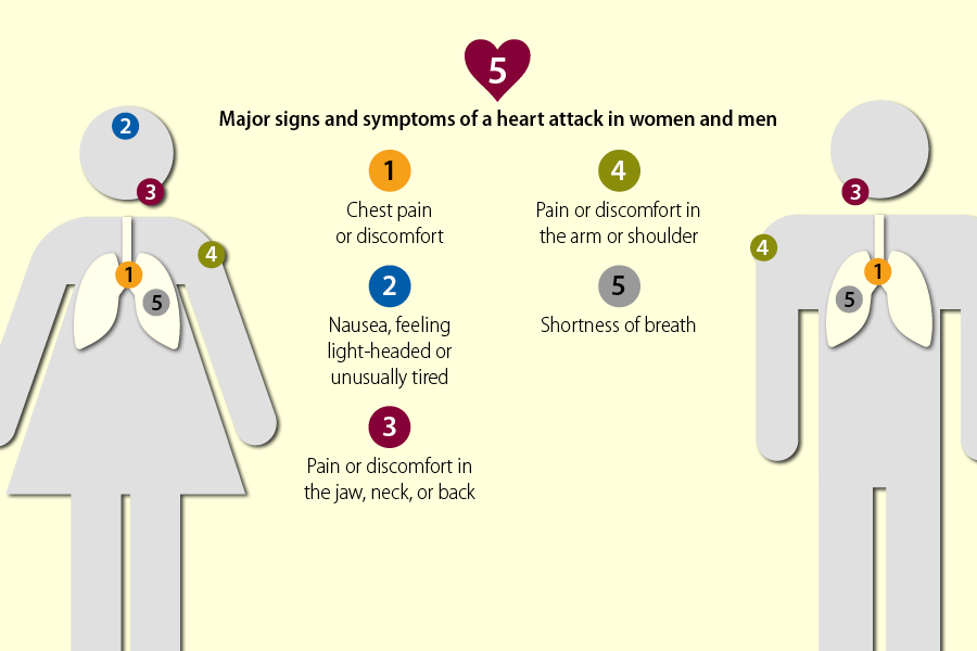 infographic on heart attack symptom men vs women