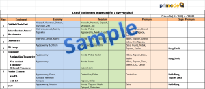 equipment required for setting an eye hospital